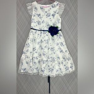 Rare Editions - Floral Blue and White sleeveless chiffon Dress (Size 6x)